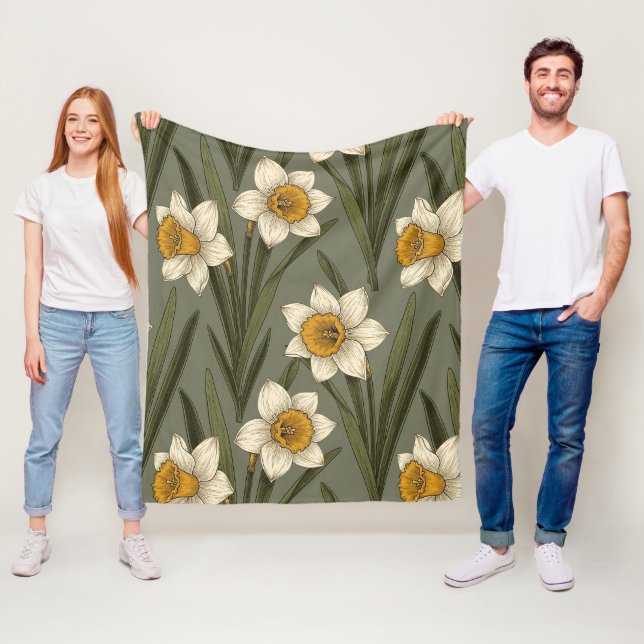 Modern Daffodil Botanical Pattern (2) Fleece Blanket (In Situ)