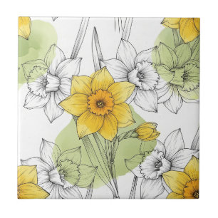 Modern Daffodil Botanical Pattern Ceramic Tile