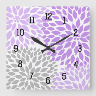 Modern Dahlia flowers purple lavender gray gray Square Wall Clock