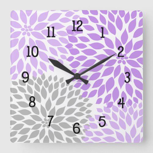 Modern Dahlia flowers purple lavender gray gray Square Wall Clock