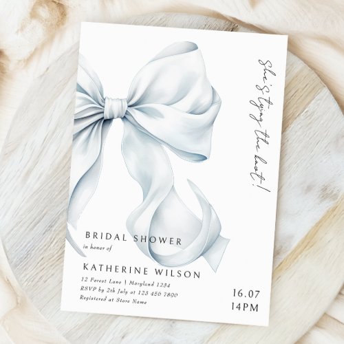 Modern Dainty Blue Bow Bridal Shower Invitation