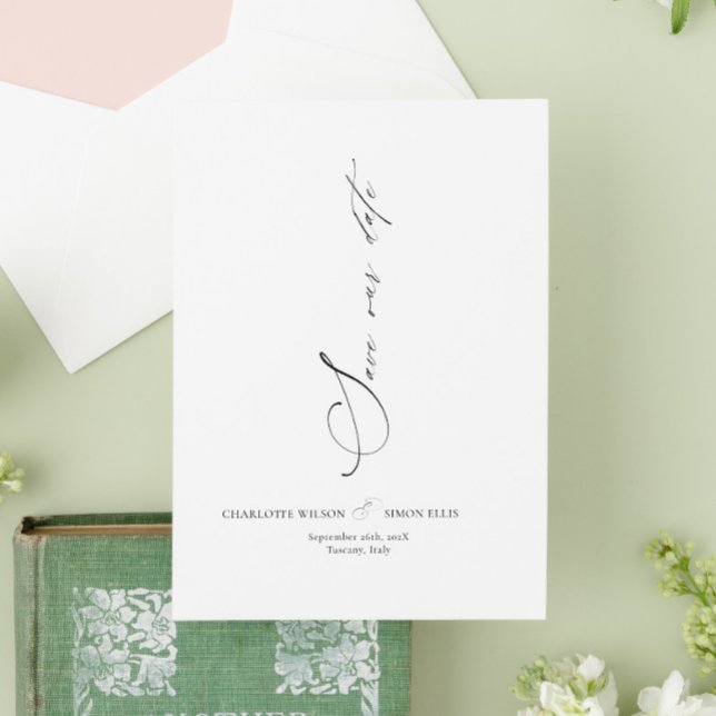 Modern Dainty Calligraphy Wedding Save The Date (modern dainty calligraphy wedding save the date, minimalist wedding save date, modern script )