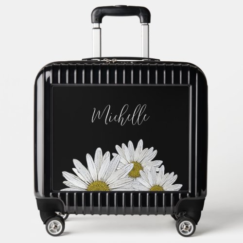Modern Daises Elegant Floral Black White Luggage