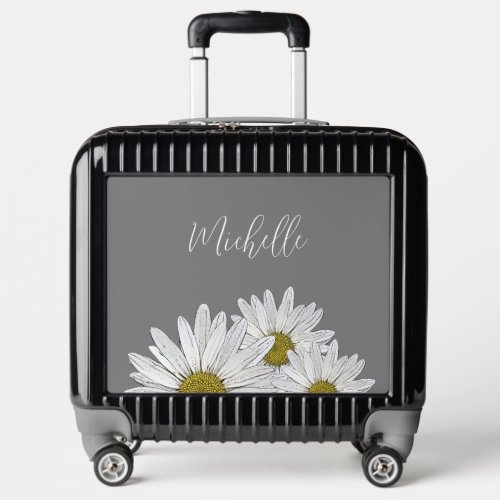 Modern Daises Elegant Floral Black White Luggage