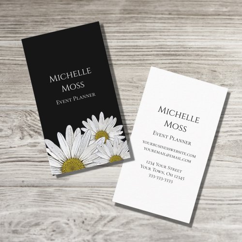 Modern Daisies Black White Floral  Business Card