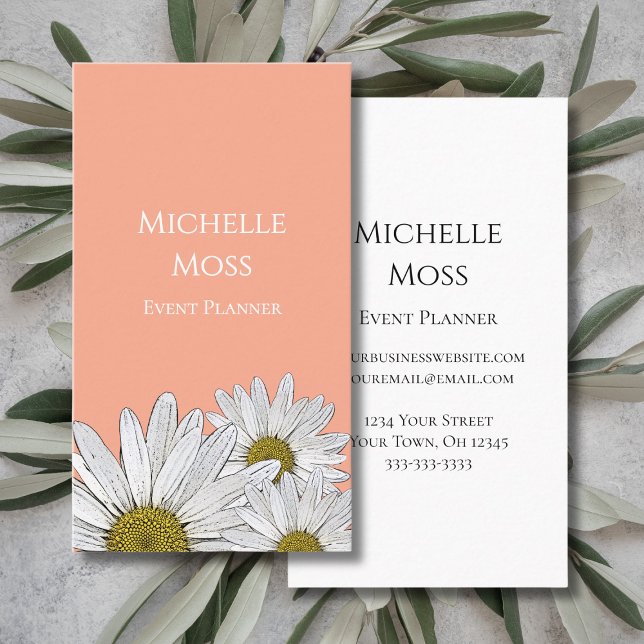 Modern Daisies Botanical Elegant Peach Business Card (Creator Uploaded)