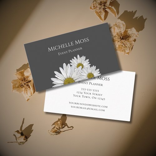 Modern Daisies Botanical Event Planner Gray Business Card