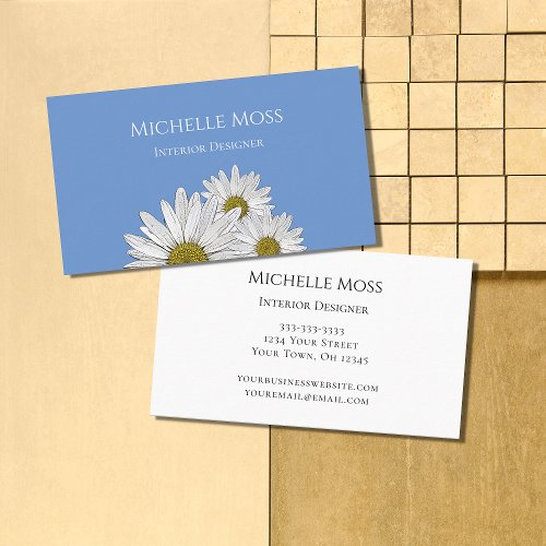Modern Daisies Botanical Interior Designer Blue Business Card