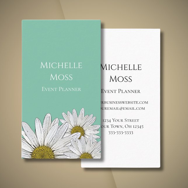 Modern Daisies Botanical Teal Elegant Floral Business Card (Creator Uploaded)