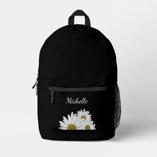 Modern Daisies Cute Flowers Black White  Printed Backpack (Front)