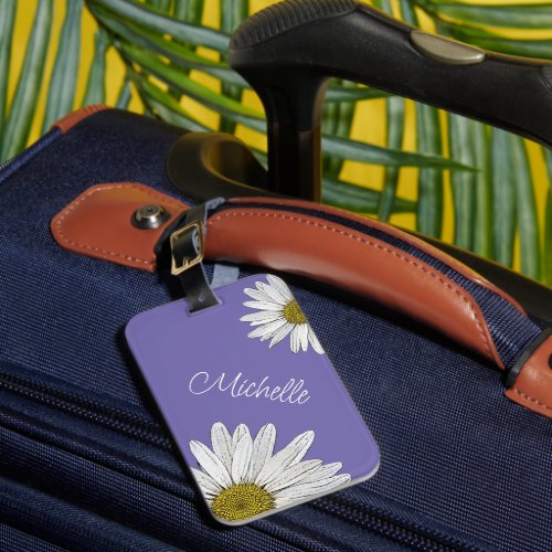 Modern Daisies Cute Purple Floral  Luggage Tag