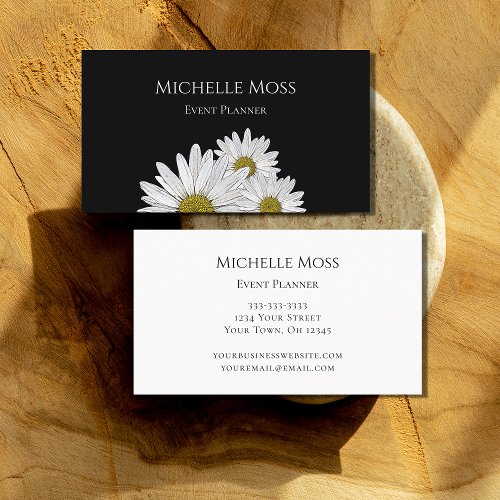 Modern Daisies Event Planner Black White Business Card
