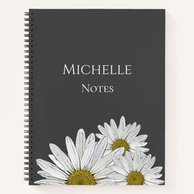 Modern Daisies Floral Botanical Gray Notebook (Front)