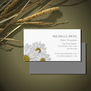 Modern Daisies Floral Trendy Gray White Business Card