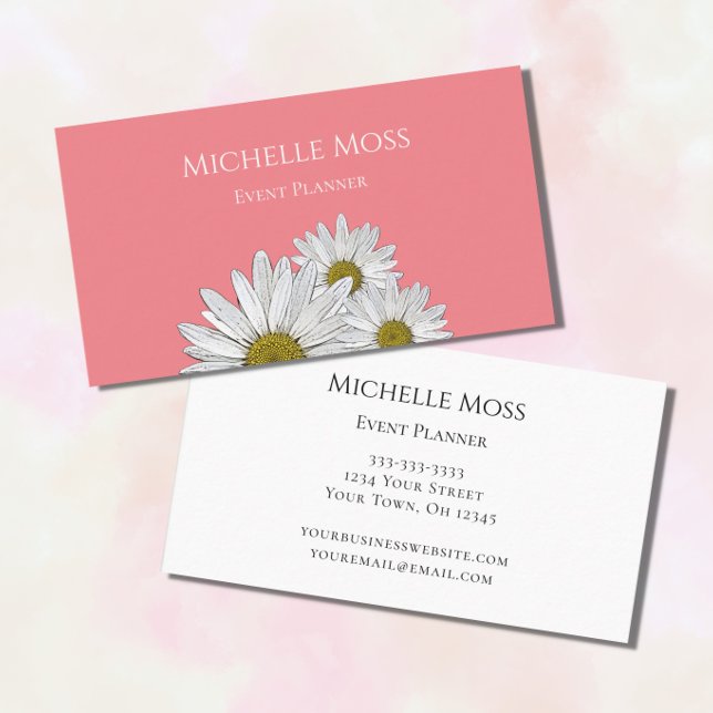 Modern Daisies Floral Trendy Pink Business Card