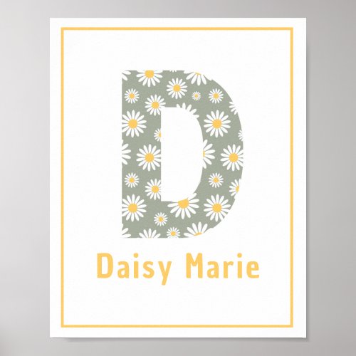 Modern Daisies Letter D Custom Nursery Print