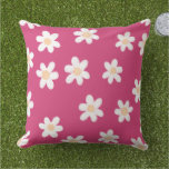 Modern Daisies on Pink Outdoor Outdoor Pillow
