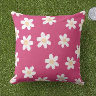 Modern Daisies on Pink Outdoor Pillow