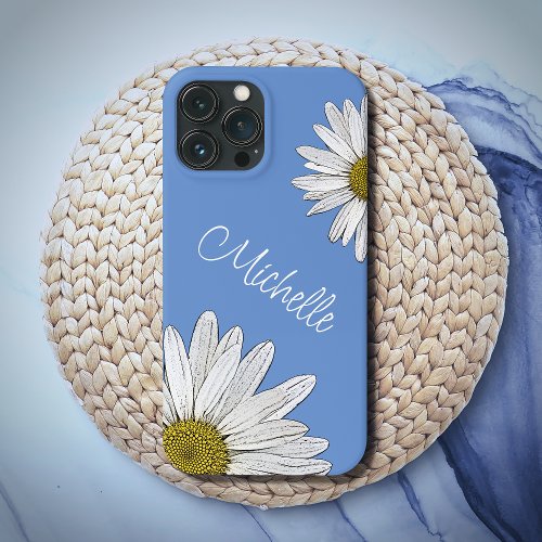 Modern Daisies Personalized Floral Boho Blue iPhone 13 Pro Max Case