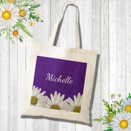 Modern Daisies Purple Trendy Floral  Tote Bag
