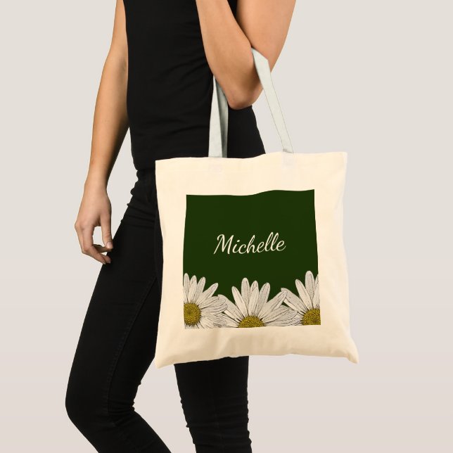 Modern Daisies Rustic Floral Green Tote Bag (Front (Product))