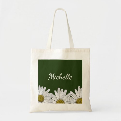 Modern Daisies Rustic Floral Green Tote Bag