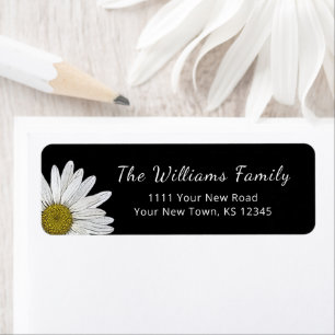 Modern Daisies Simple Black Return Address Label