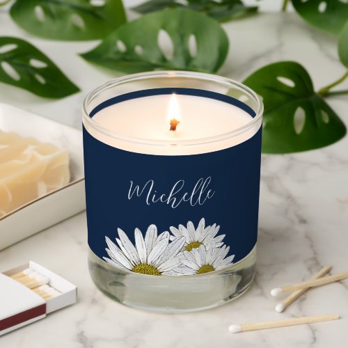 Modern Daisies Simple Floral Navy Blue  Scented Candle