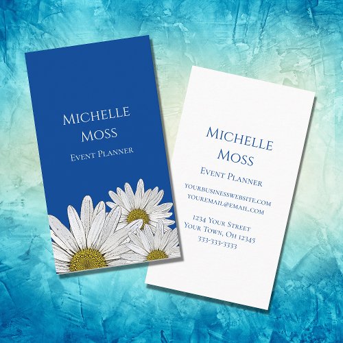 Modern Daisies Trendy Floral Blue Business Card