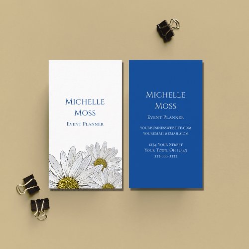 Modern Daisies Trendy Floral Blue White Business Card