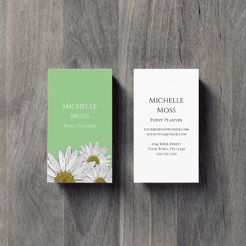 Modern Daisies Trendy Floral Green Business Card
