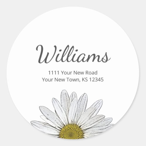 Modern Daisies Trendy Gray Script Return Address  Classic Round Sticker