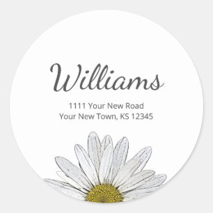 Modern Daisies Trendy Gray Script Return Address Classic Round Sticker