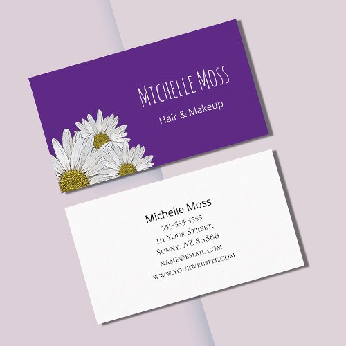 Modern Daisies Trendy Purple Botanical  Business Card