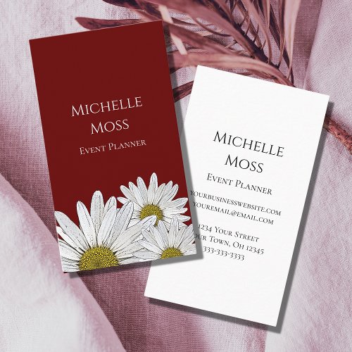 Modern Daisies Trendy Red Floral  Business Card