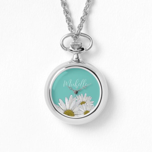 Modern Daisies Trendy Teal Floral Botanical  Watch