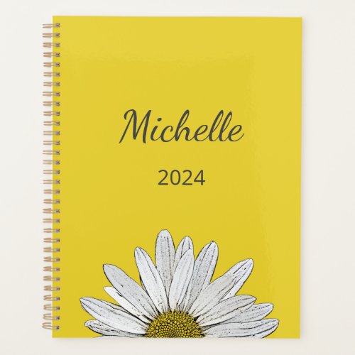 Modern Daisy 2024 Elegant Script Floral Yellow  Planner