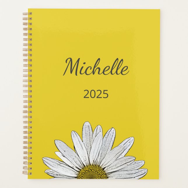 Modern Daisy 2024 Elegant Script Floral Yellow  Planner (Front)