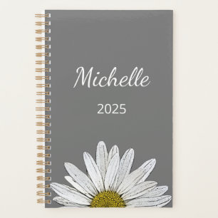 Modern Daisy 2025 Elegant Script Botanical Gray Planner