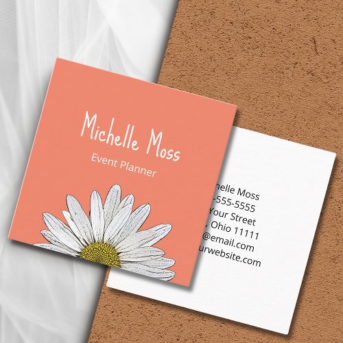 Modern Daisy Boho Orange Event Planner Square Business Card