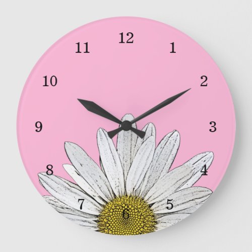 Modern Daisy Country Floral Simple Pink Large Clock