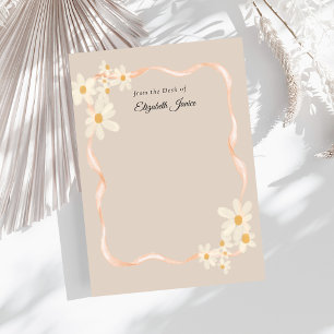  Modern Daisy Floral Brown Name Note Card