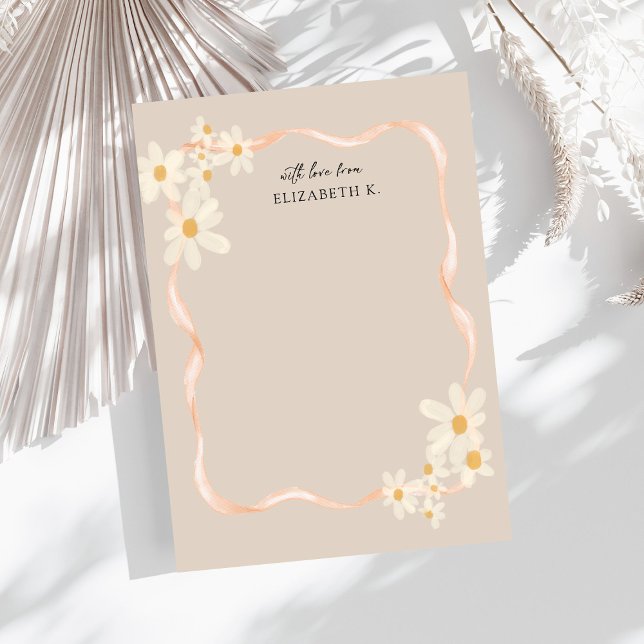  Modern Daisy Floral Brown Name Note Card (Creator Uploaded)