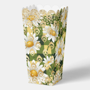 Modern Daisy Floral Checkerboard Gold Glitter Favor Boxes