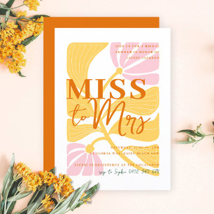 Modern Daisy Floral yellow & pink Bridal Shower Invitation