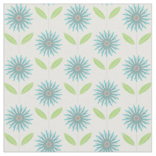 Modern Daisy Flower Floral Turquoise Blue Fabric