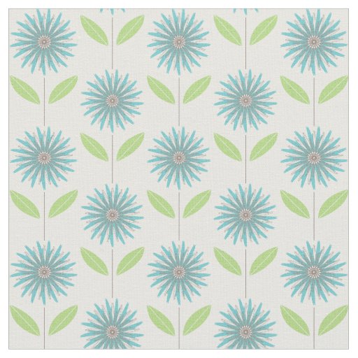 Modern Daisy Flower Floral Turquoise Blue Fabric