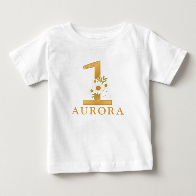 Modern Daisy Flower Girl's 1st Birthday Baby T-Shirt (Front)
