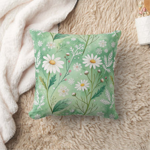 Modern Daisy Flowers Winter pattern Throw Pillow