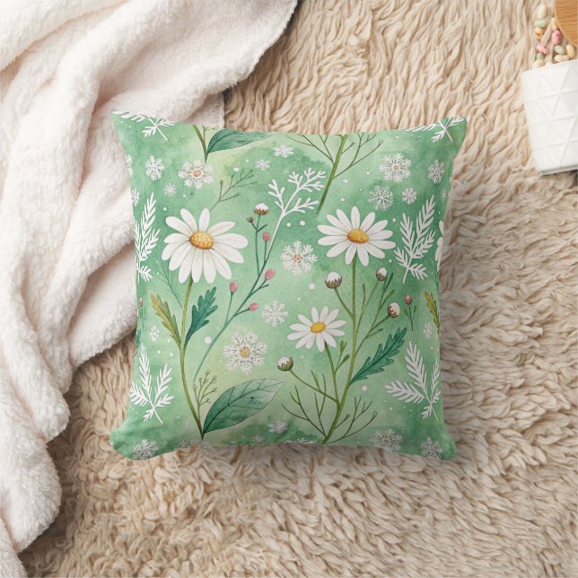 Modern  Daisy Flowers Winter pattern Throw Pillow (Blanket)